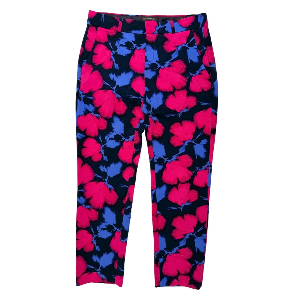 Banana Republic Avery Pants Women 0 Pink Blue Floral New Slim Ankle 585728